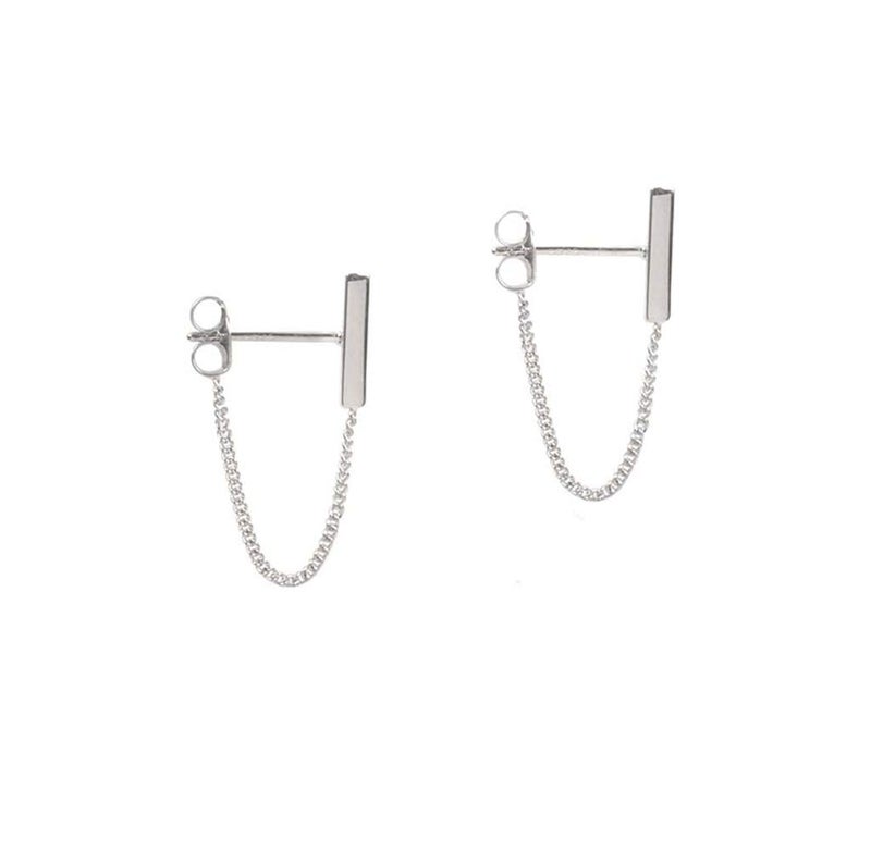Amkaka Minimalist Bar Earrings with Chain Dangle Earrings 925 Sterling Silver Stud Earrings - Image 1